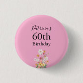 Wildflowers 60th Birthday Pink Party Ronde Button 3,2 Cm (Voorkant)