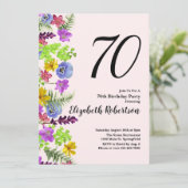 Wildflowers 70e verjaardag uitnodiging in Blush Pi (Staand voorkant)