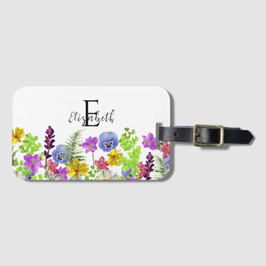 Wildflowers Aangepaste naam en Monogram Bagagelabel (Voorkant (horizontaal))