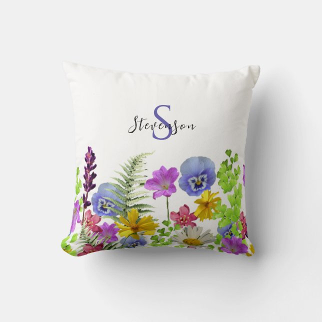  Wildflowers Aangepaste naam en Monogram Kussen (Voorkant)
