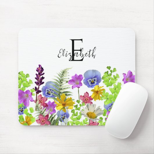  Wildflowers Aangepaste naam en Monogram Muismat (Met muis)