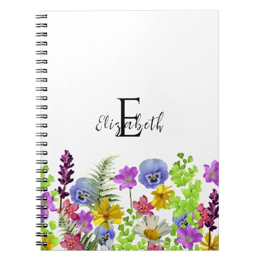 Wildflowers Aangepaste naam en Monogram Notitieboek (Voorkant)
