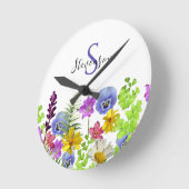 Wildflowers Aangepaste naam en Monogram Ronde Klok (Hoek)