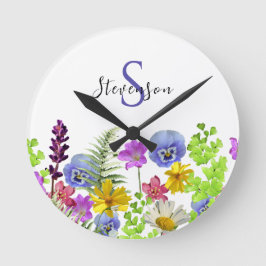  Wildflowers Aangepaste naam en Monogram Ronde Klok