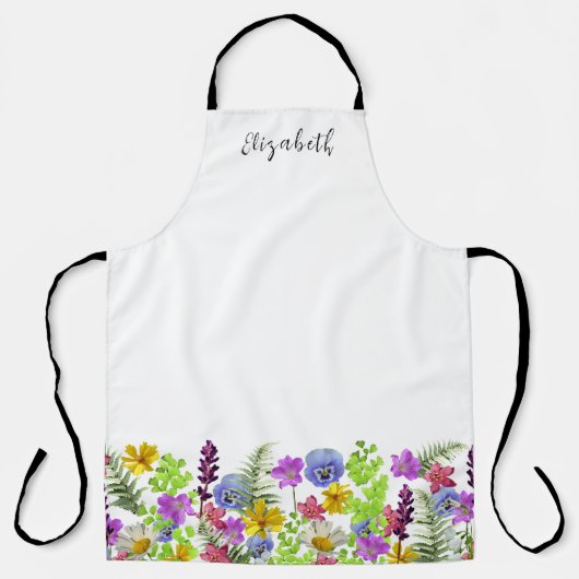  Wildflowers Aangepaste naam en Monogram Schort (Voorkant)