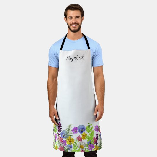  Wildflowers Aangepaste naam en Monogram Schort (Gedragen)