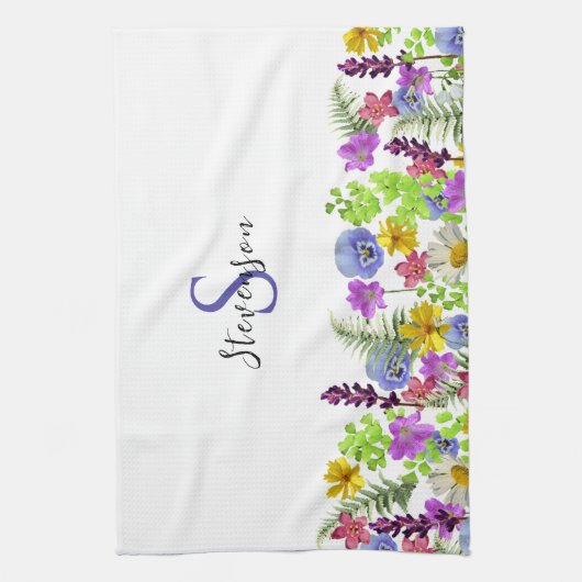  Wildflowers Aangepaste naam en Monogram Theedoek (Verticaal)