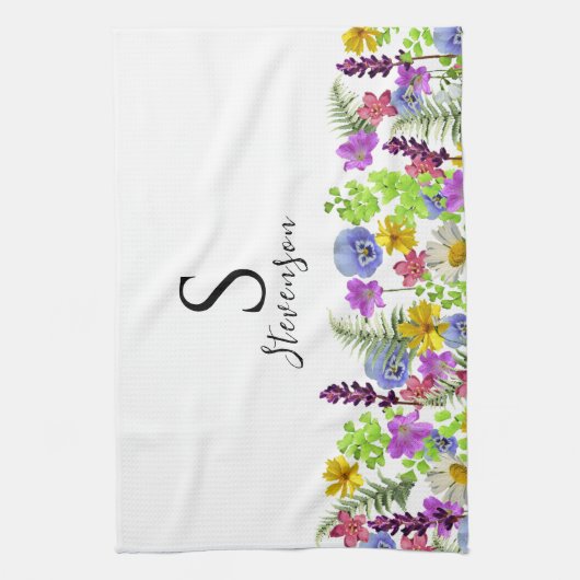  Wildflowers Aangepaste naam en Monogram Theedoek (Verticaal)
