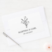 Wildflowers and Branches Wedding Monogram in Black Rechthoekige Sticker (Envelop)