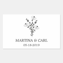 Wildflowers and Branches Wedding Monogram in Black Rechthoekige Sticker