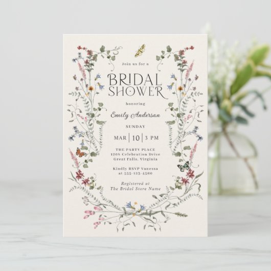 Wildflowers and Butterflies Floral Vrijgezellenfee Kaart (Staand voorkant)