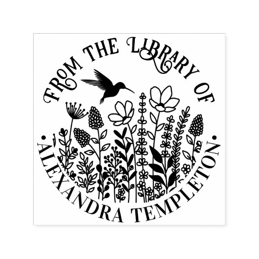 Wildflowers and Hummingbird Library Boeknaam #1P Zelfinktende Stempel (Design)