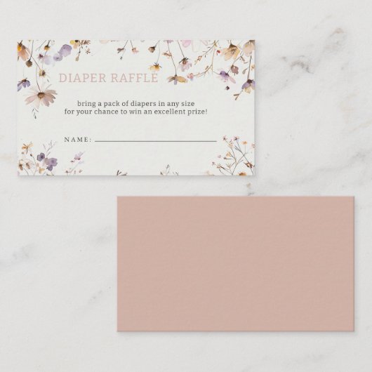 Wildflowers Baby Girl Baby shower Luier Raffle Informatiekaartje (Voorkant / Achterkant)