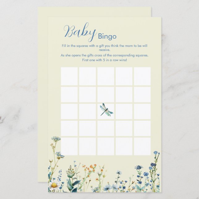 Wildflowers baby in bloei baby shower Bingo spel (Voorkant / Achterkant)
