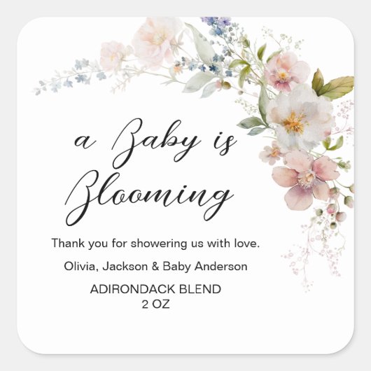 Wildflowers Baby in Bloom Elegant Modern Vierkante Sticker (Voorkant)