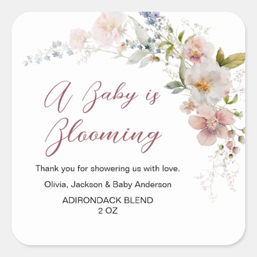 Wildflowers Baby in Bloom Elegant Modern Vierkante Sticker (Voorkant)