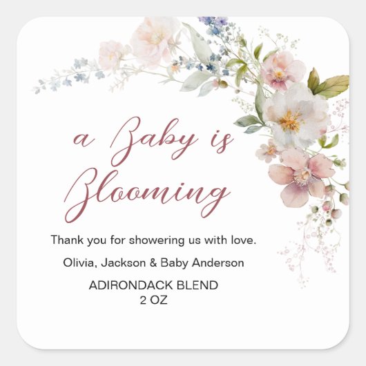 Wildflowers Baby in Bloom Elegant Modern Vierkante Sticker (Voorkant)