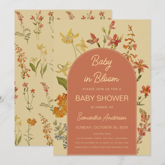 Wildflowers Baby in Bloom Shower Bloemenboog Kaart (Voorkant / Achterkant)