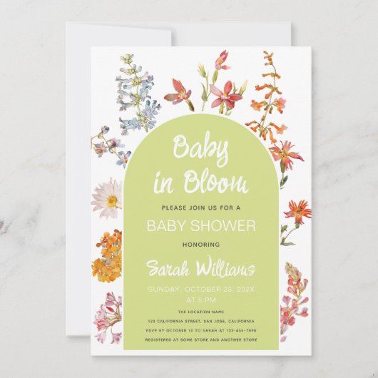 Wildflowers Baby in Bloom Shower Green Arch Floral Kaart (Voorkant)