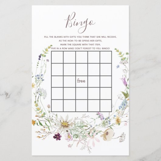 WildFlowers Baby shower Bingo Game (Voorkant)