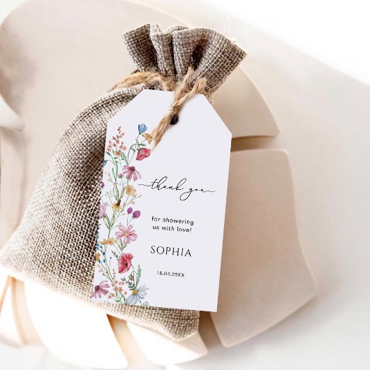 Wildflowers Baby shower Dank je wel Cadeaulabel