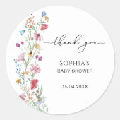 Wildflowers Baby shower Dank je wel Ronde Sticker (Voorkant)