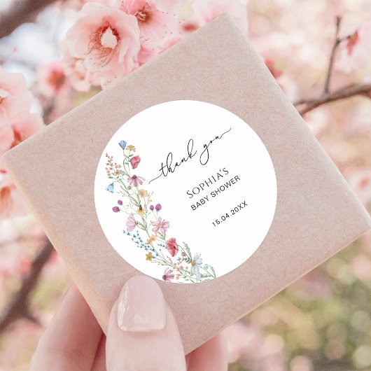 Wildflowers Baby shower Dank je wel Ronde Sticker
