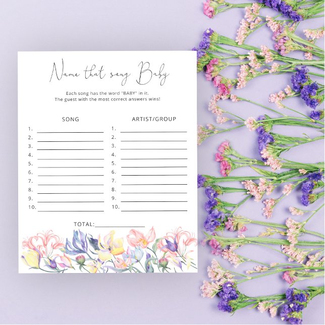 Wildflowers baby shower Naam dat nummer baby spel (Creator heeft geüpload)