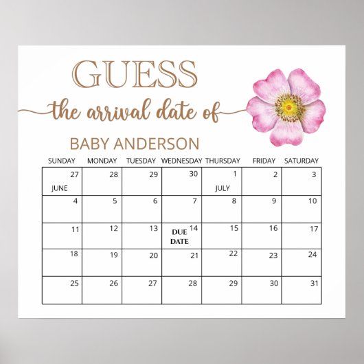 Wildflowers Baby Shower Raad de Bevalling Datum Ka Poster (Voorkant)
