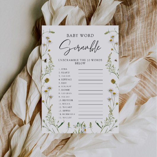 Wildflowers Baby shower spel – Word scramble Kaart