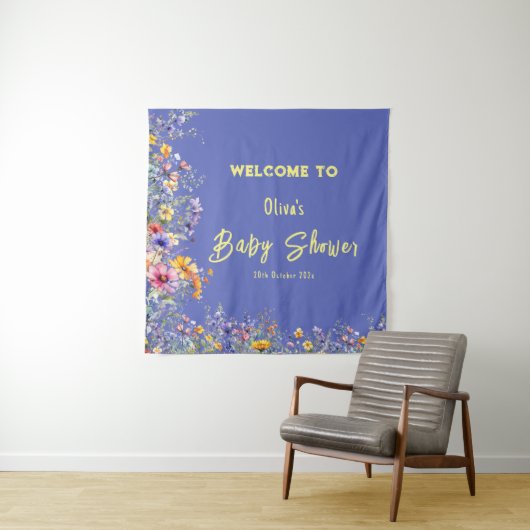 Wildflowers Baby shower Tapestry Wandkleed (In situ)