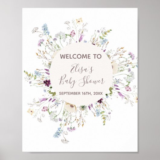 WildFlowers Baby shower Welkomstteken Poster (Voorkant)