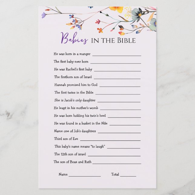 Wildflowers Baby's in het Bijbelse Baby shower Gam (Voorkant)