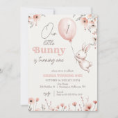 Wildflowers Balloon Little Bunny 1st Birthday Kaart (Voorkant)