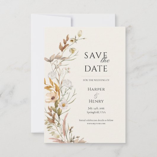 Wildflowers Beige Boho Botanical Save The Date (Voorkant)