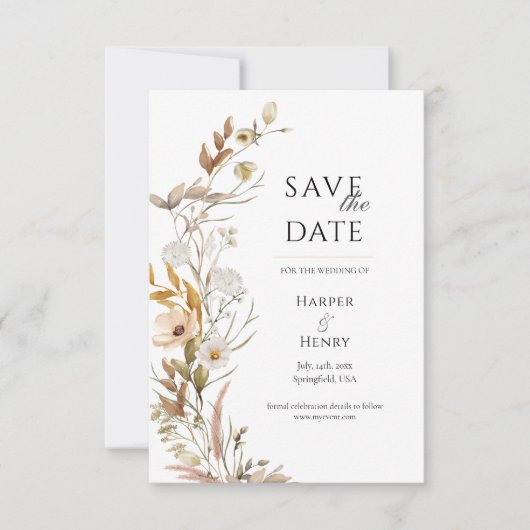 Wildflowers Beige Boho Botanical Save The Date (Voorkant)