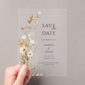Wildflowers Beige Boho Botanical Save the Date Acryl Uitnodigingen (Insitu (Draagbaar))
