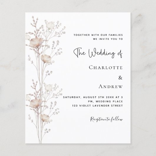 Wildflowers beige crème boho bruiloft uitnodiging (Voorkant)