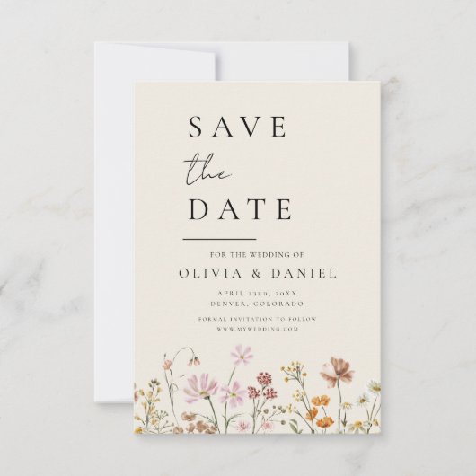 Wildflowers Beige Foto Boho Bewaar de datum Save The Date (Voorkant)