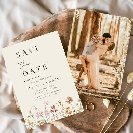 Wildflowers Beige Foto Boho Bewaar de datum Save The Date