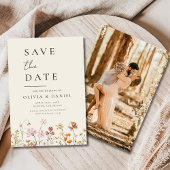 Wildflowers Beige Foto Boho Bewaar de datum Save The Date