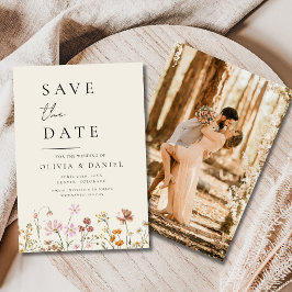 Wildflowers Beige Foto Boho Bewaar de datum Save The Date