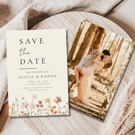 Wildflowers Beige Foto Boho Bewaar de datum Save The Date