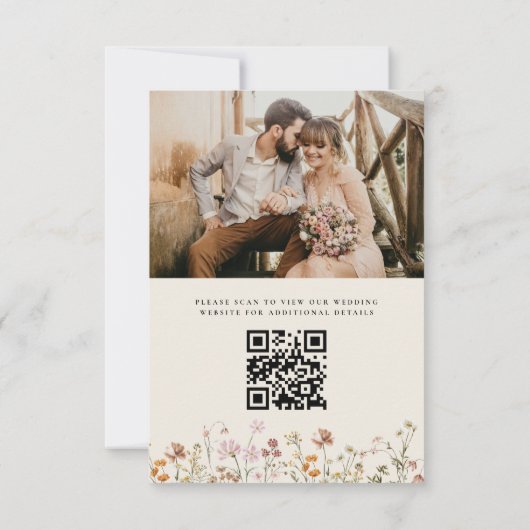 Wildflowers Beige Foto QR Code Bewaar de datum Save The Date (Achterkant)