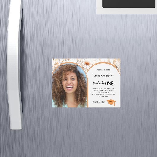 Wildflowers beige fotoboog afstuderen 2025 magnetische uitnodiging