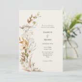 Wildflowers Beige Ivory Boho Botanische bruiloft Kaart (Staand voorkant)
