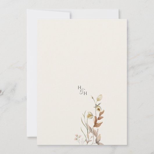 Wildflowers Beige Ivory Boho Botanische bruiloft Kaart (Achterkant)