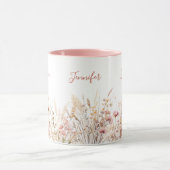 Wildflowers beige roze naam mok (Midden)