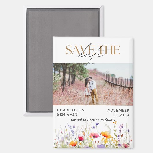 Wildflowers Bewaar de trouwdatum Magneet (Voorkant / Achterkant)