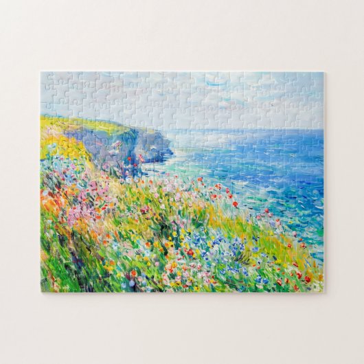 Wildflowers bij de Cliff Impressionist Coastline Legpuzzel (Horizontaal)